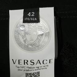 Pre Owned Versace Black/White Baroque Print Silk Bralette Top M