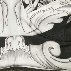 Pre Owned Versace Black/White Baroque Print Silk Bralette Top M