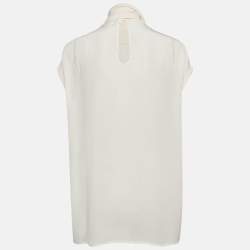 Pre Owned Versace Cream Silk Tie-Up Neck Sleeveless Blouse M