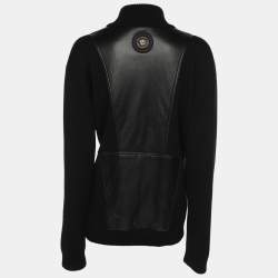 Pre Owned Versace Black Rib Knit and Leather Medusa Jacket XL