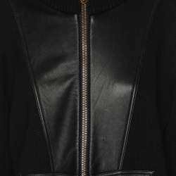 Pre Owned Versace Black Rib Knit and Leather Medusa Jacket XL