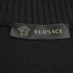 Pre Owned Versace Black Rib Knit and Leather Medusa Jacket XL
