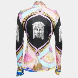 Versace Multicolor Graphic Print Jersey Button Front Top 