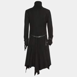 Versace Black Wool Leather Strap Detail Flared Coat M