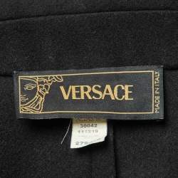 Versace Black Wool Leather Strap Detail Flared Coat M
