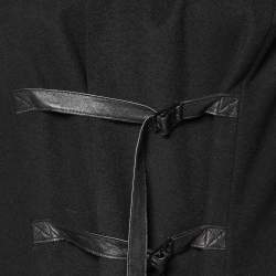 Versace Black Wool Leather Strap Detail Flared Coat M