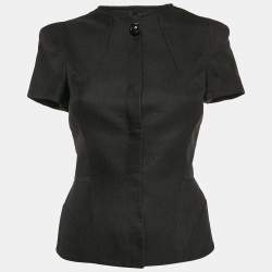 Pre Owned Versace Black Wool Blend Button Front Blouse S