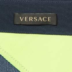 Versace Navy Blue Color Block Silk Asymmetric Shirt L