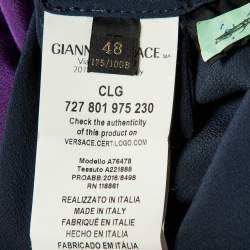 Versace Navy Blue Color Block Silk Asymmetric Shirt L