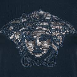 Pre Owned Versace Navy Blue Embellished Medusa Jersey T-Shirt M