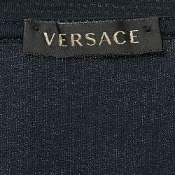 Pre Owned Versace Navy Blue Embellished Medusa Jersey T-Shirt M