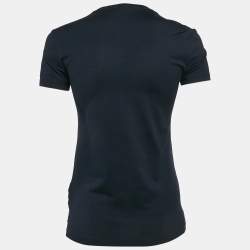 Pre Owned Versace Navy Blue Embellished Medusa Jersey T-Shirt M