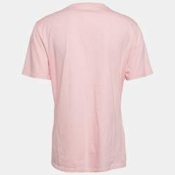 Pre Owned Versace Pink Logo Embossed Cotton Crew Neck T-Shirt M