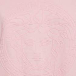 Pre Owned Versace Pink Logo Embossed Cotton Crew Neck T-Shirt M
