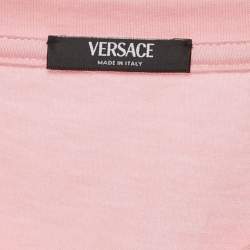 Pre Owned Versace Pink Logo Embossed Cotton Crew Neck T-Shirt M