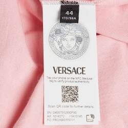 Pre Owned Versace Pink Logo Embossed Cotton Crew Neck T-Shirt M