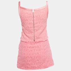 Versace x Dua Lipa Pink Monogram Terry Pin Embellished Skirt and Top Set S