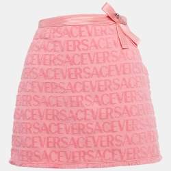 Versace x Dua Lipa Pink Monogram Terry Pin Embellished Skirt and Top Set S