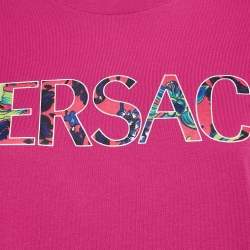 مملوكة مسبقًا Versace Pink Logo Print Jersey Crew T-Shirt M
