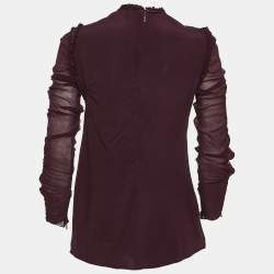 Pre Owned Versace Burgundy Silk Crepe Ruffled Top S