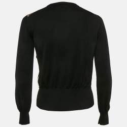 Versace Black/Yellow Barocco Print Crepe and Cotton Cardigan S