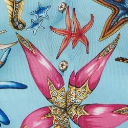 Versace Blue Star Fish Print Jersey Button Front Tresor De La Mer Blouse S