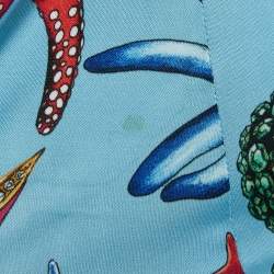 Versace Blue Star Fish Print Jersey Button Front Tresor De La Mer Blouse S