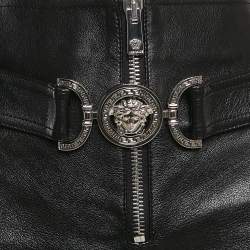 Pre Owned Versace Black Leather Medusa Detail Belt Mini Skirt S