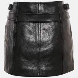 Pre Owned Versace Black Leather Medusa Detail Belt Mini Skirt S