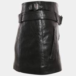 Pre Owned Versace Black Leather Medusa Detail Belt Mini Skirt S