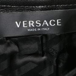 Pre Owned Versace Black Leather Medusa Detail Belt Mini Skirt S