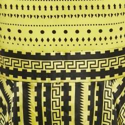 Pre Owned Versace Yellow Printed Silk and Crepe Fit and Flare Dress S