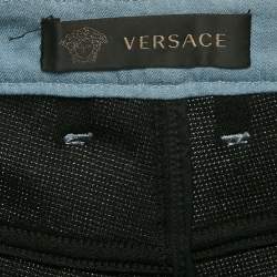 Pre Owned Versace Blue/Black Denim and Cotton Skinny Jeans M Waist 28"