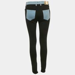 Pre Owned Versace Blue/Black Denim and Cotton Skinny Jeans M Waist 28"