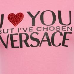 Pre Owned Versace Pink I love Versace Print Jersey T-Shirt XS