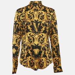 Pre Owned Versace Black/Yellow Barocco Print Satin Silk Shirt M