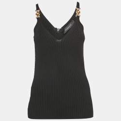 Versace Black Rib Knit Medusa Detail Tank Top L