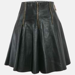 Versace Black Leather Zipper Detail Flared Mini Skirt M
