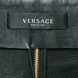 Versace Black Leather Zipper Detail Flared Mini Skirt M