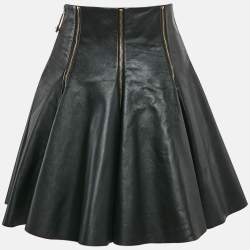 Versace Black Leather Zipper Detail Flared Mini Skirt M