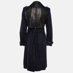 Versace Navy Blue Stripe Wool Belted Double Breasted Trench Coat M