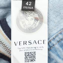 Versace Blue Logo Print Denim Strapless Mini Dress M