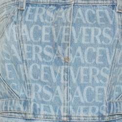 Versace Blue Logo Print Denim Strapless Mini Dress M