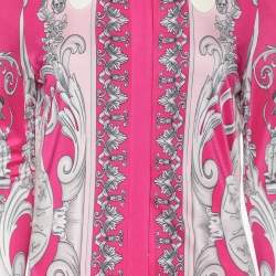 Versace Pink/Silver Satin Baroque Cutout Midi Shirt Dress S
