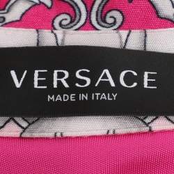 Versace Pink/Silver Satin Baroque Cutout Midi Shirt Dress S