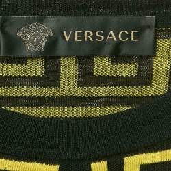 Pre Owned Versace Black/Yellow Greca Pattern Jersey Crewneck Sweatshirt S