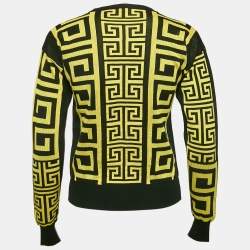 Pre Owned Versace Black/Yellow Greca Pattern Jersey Crewneck Sweatshirt S