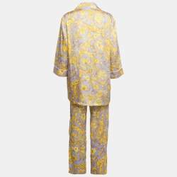 Versace Purple/Yellow Barocco Baroque Print Silk Shirt and Pants Set XS