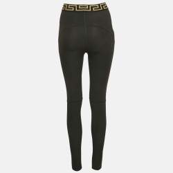 Pre Owned Versace Black Greca Waist Jersey Leggings S