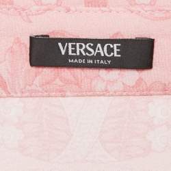 Pre Owned Versace Pink Barocco Print Silk Shirt and Skirt Set S